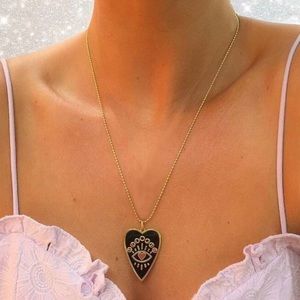 Gold Black Heart Eye & Moon Phases Necklace